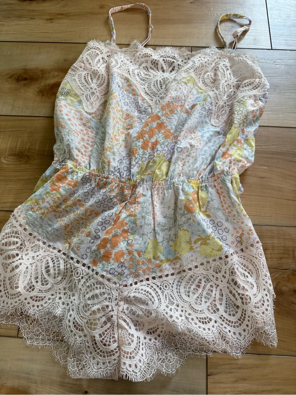 Victoria's Secret Pastel Floral Lace-Trim one piece romper nwt